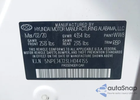 2020 Hyundai Sonata Sel Plus из США, поврежденный, VIN 5NPEJ4J23LH044155